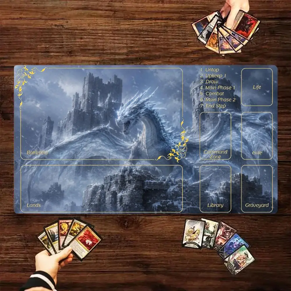 Purple Ice Dragon Ruined Castle Large MTG Playmat TCG Battle Mat Anti-Slip Stitched Edge Durable Commander Desk tapete magic mtg