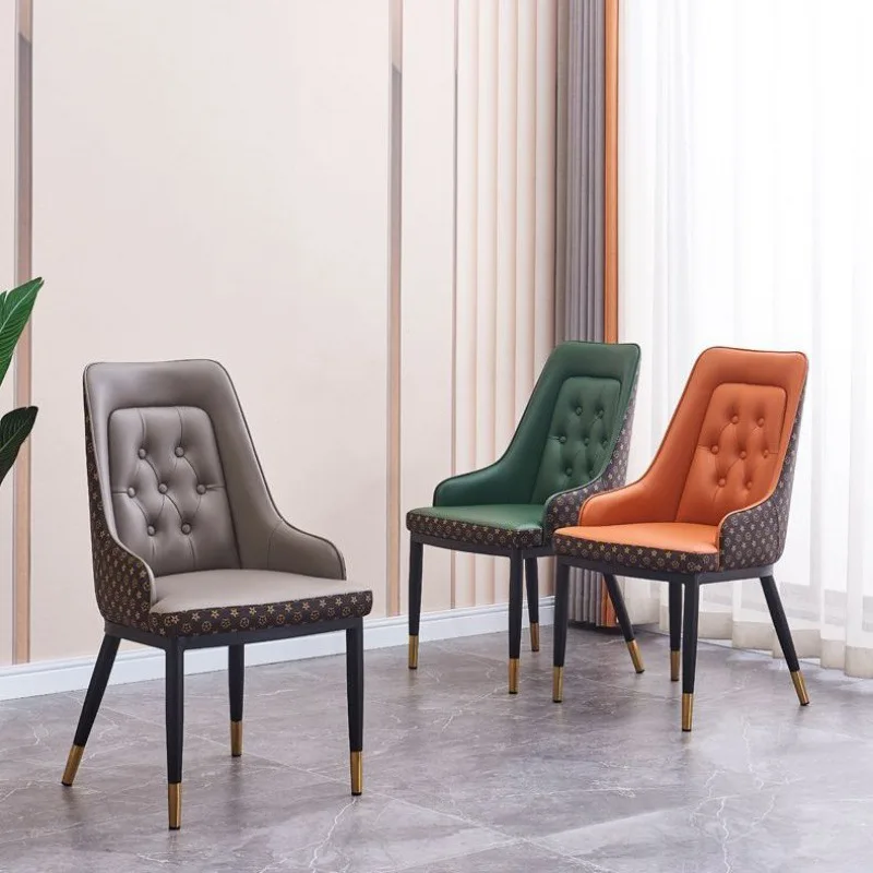 ！@High Quality Modern Design Dining Room Diamond Pattern Orange and Grey Cushion Dinging Chair for Home Use and Hotel
