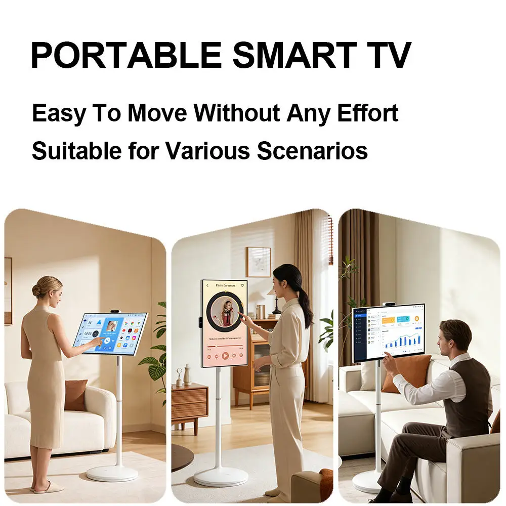 32inch 1080p Touch Screen LED Backlight Wi-Fi Enabled Portable Smart TV with Battery Operated Remote Control Wheels 5MP