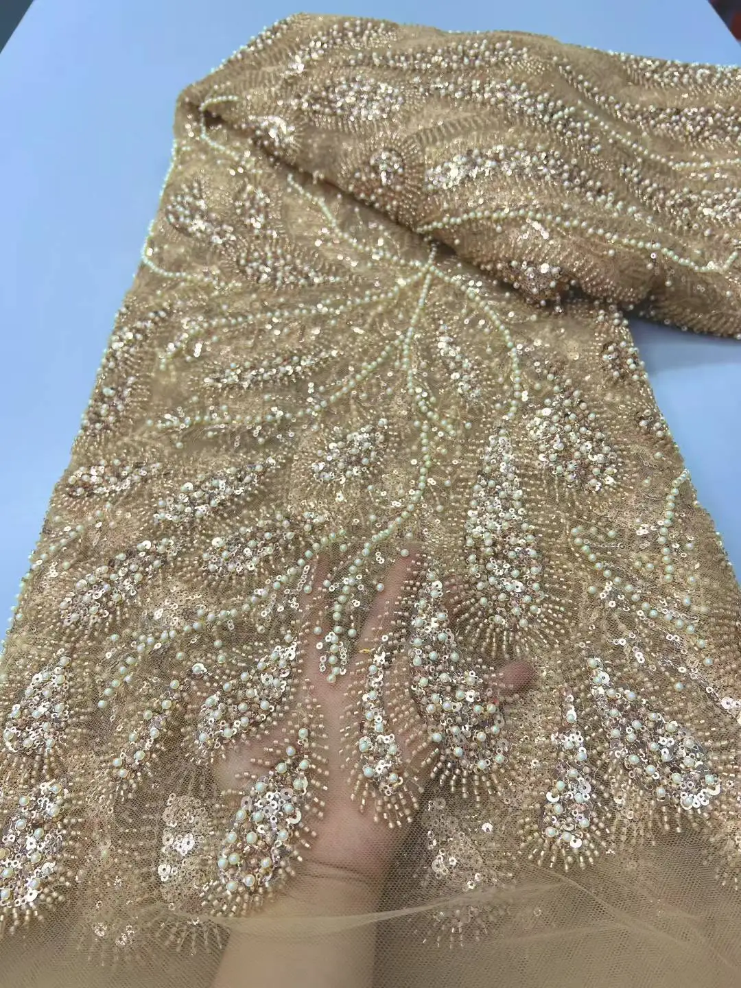 프랑스 아프리카 3D 레이스 원단 2025 비즈 고품질 자수 여성 웨딩 드레스 나이지리아 레이스 메쉬 원단 5야드