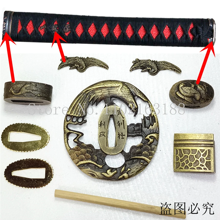 

A Set Japanese Samurai Sword Katana/Wakizashi/Tanto Guard Fittings Eagle Tsuba+Menuki+Fuchi+Kashira+Handle+Habaki+Seppa