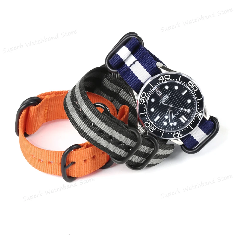 Ремешок тканевый для наручных часов, Универсальный сменный Браслет с черной пряжкой, в стиле милитари, Нейлоновый, 18 мм 20 мм 22 мм
