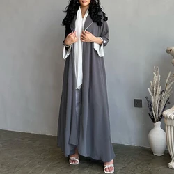 Stylish Fashion Arab Dubai Fashion Solid Women Casual Patchwork Open Kimono Abaya Jalabiyat Muslim Ramadan Turkish African Robes