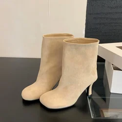 Eilyken Street Style plisowane okrągłe Toe damskie botki buty na cienkim obcasie zimowe zwięzłe Chelsea krótkie Botas Mujer