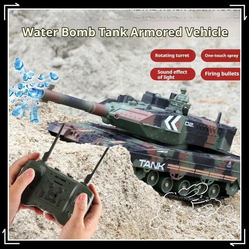 2.4g Remote Control Tank Simulation German Leopard Can Fight Fire Cannon Spray Water Bomb Tracked Armored Vehicle Model Boy Toy