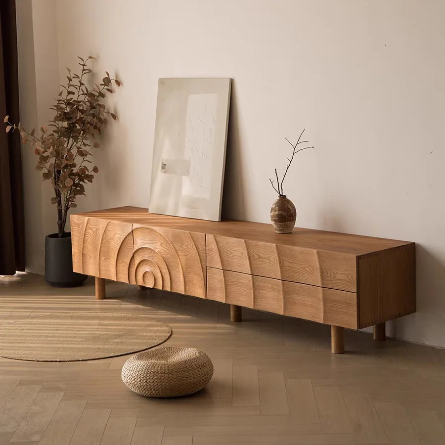 Nordic solid wood TV cabinet household log storage cabinet living room floor cabinet homestay audio-visual locker