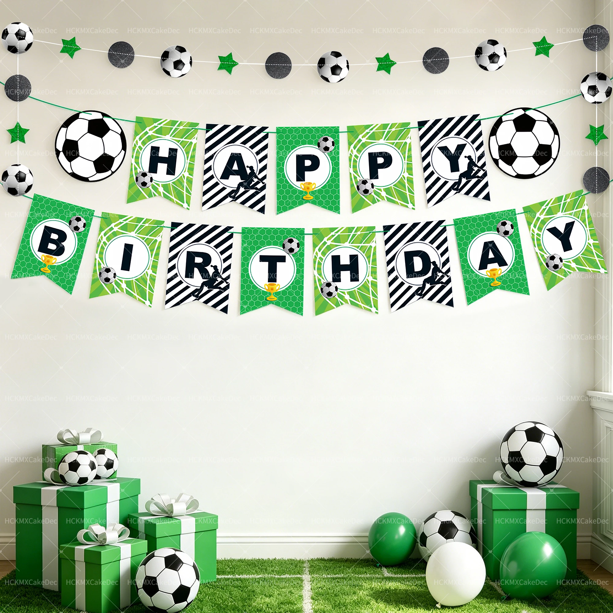2 ensembles/1 ensemble de bannières d'anniversaire sur le thème du football, décorations et fournitures pour fête d'anniversaire sportive sur le thème du football