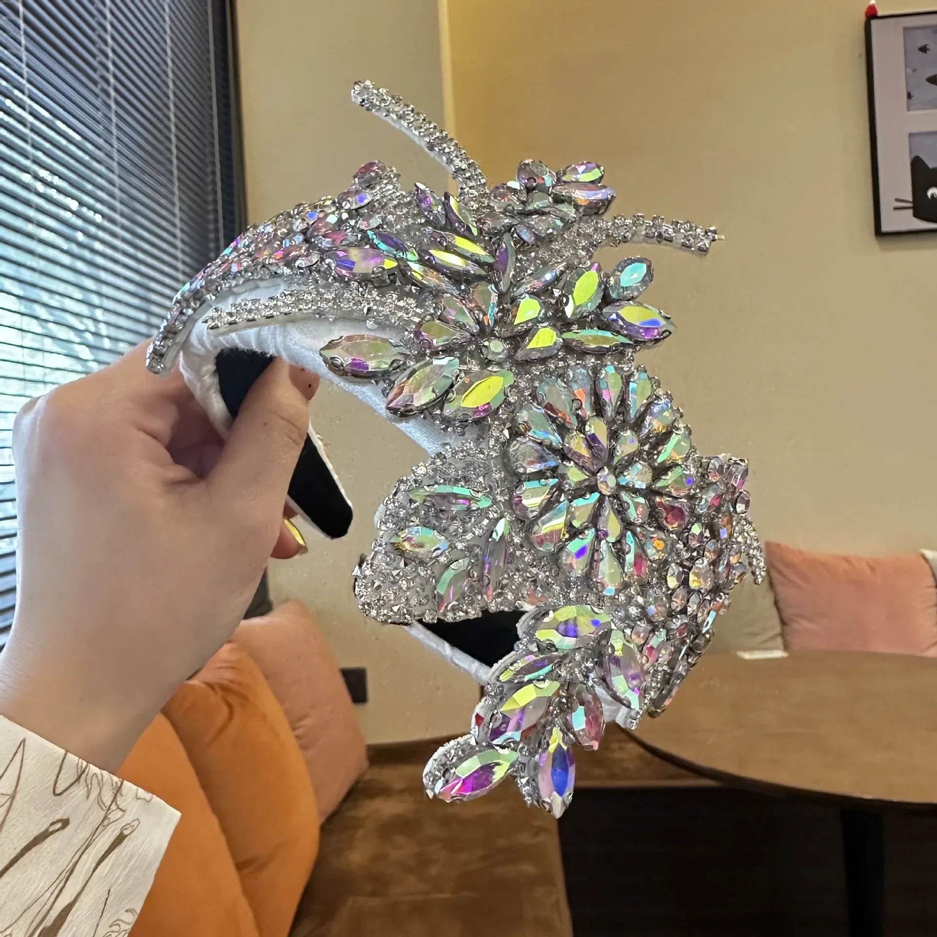 Crystal Bead Headband Sparkly Rhinestone Leaf Hairband Wedding Party Prom Handmade Flower Headpiece for Women and Girls