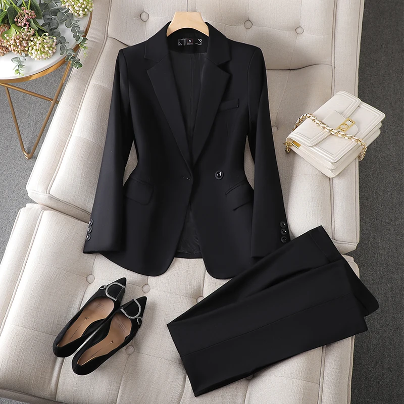 NAVIU Gray Suits Women New Autumn Fashion Temerament Professional Long Sleeve Slim Blazer And Pants Sets Office Lady Work Wear