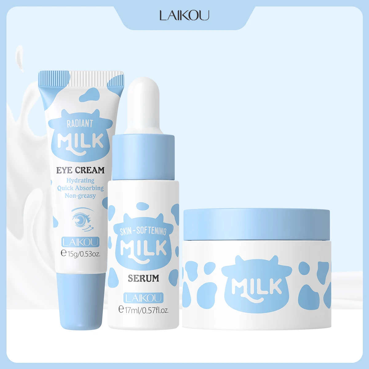 LAIKOU Milk Skincare Set Radiant Eye Cream Skin-Softening Serum Moisturizing Cream Hydrating Nourish Brightening Facial Skin Car