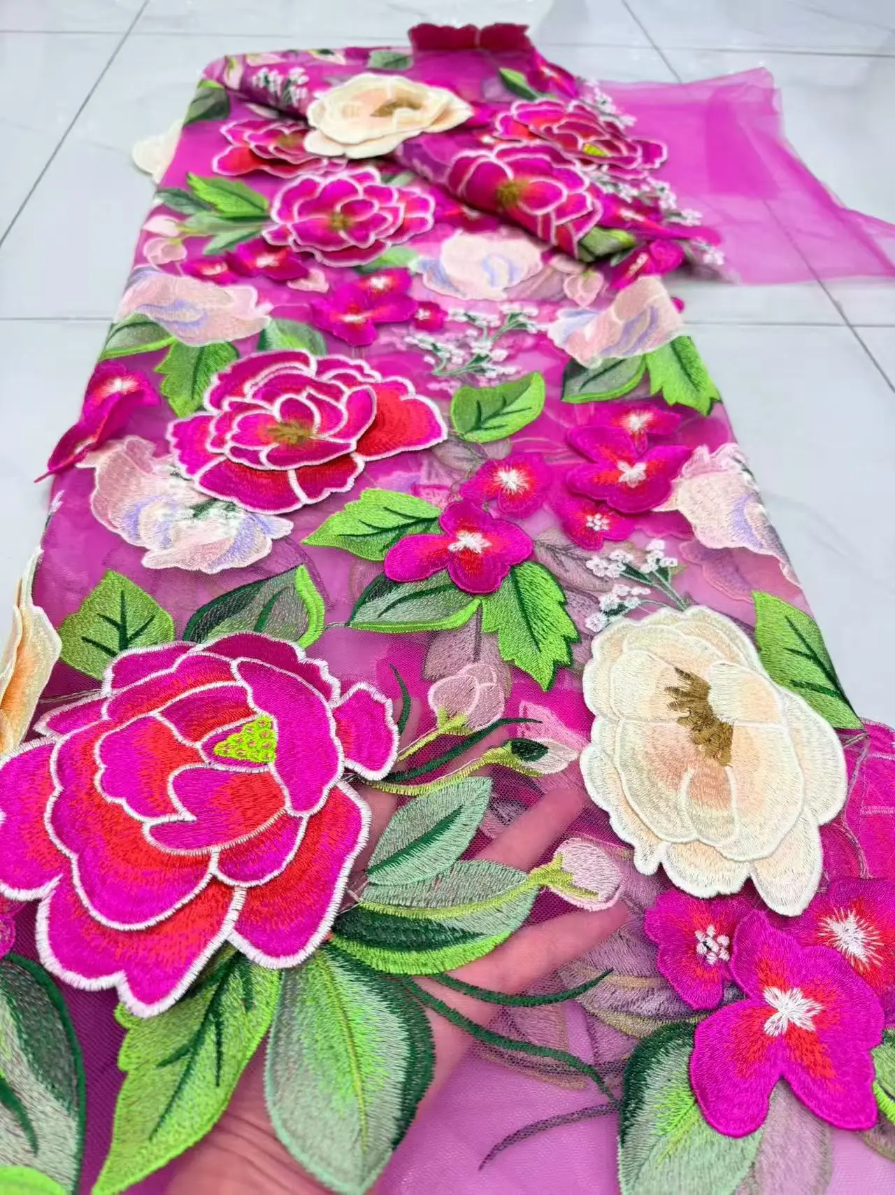 High Quality 3D Flower Lace Fabric French Embroidery Applique Tulle African Fabric for Wedding Party Dress Sewing Women
