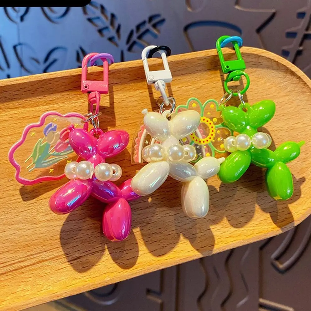 Kawaii Kawaii Jelly Dog Balloon Keyring Acrylic Dog Puppy Keychain Colorful Sweet Tulip Pendant Jewelry Gift