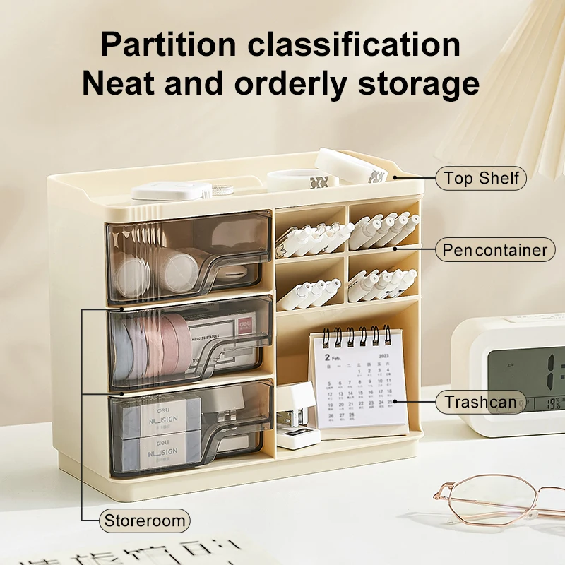 Multi-layer Drawer Type Household Storage , Office Transparent Large Capacity Cream Wind Stationery Storage Box image 4