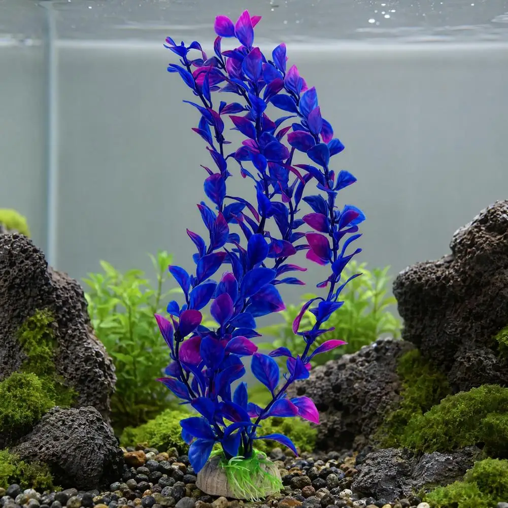 Artificial Water Plants Weighted Gravel Base Aquarium Decor Artificial Aquarium Plant Decorations Purple Blue for Goldfish