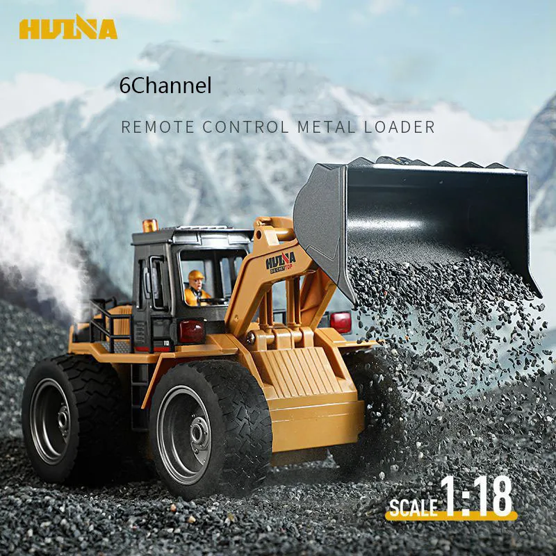 

Huina NEW Smoking RC Truck 1/18 Scale 6CH Remote Controlled Loader Bulldozer Truck Rc Car Engineering Construction Truck Toys