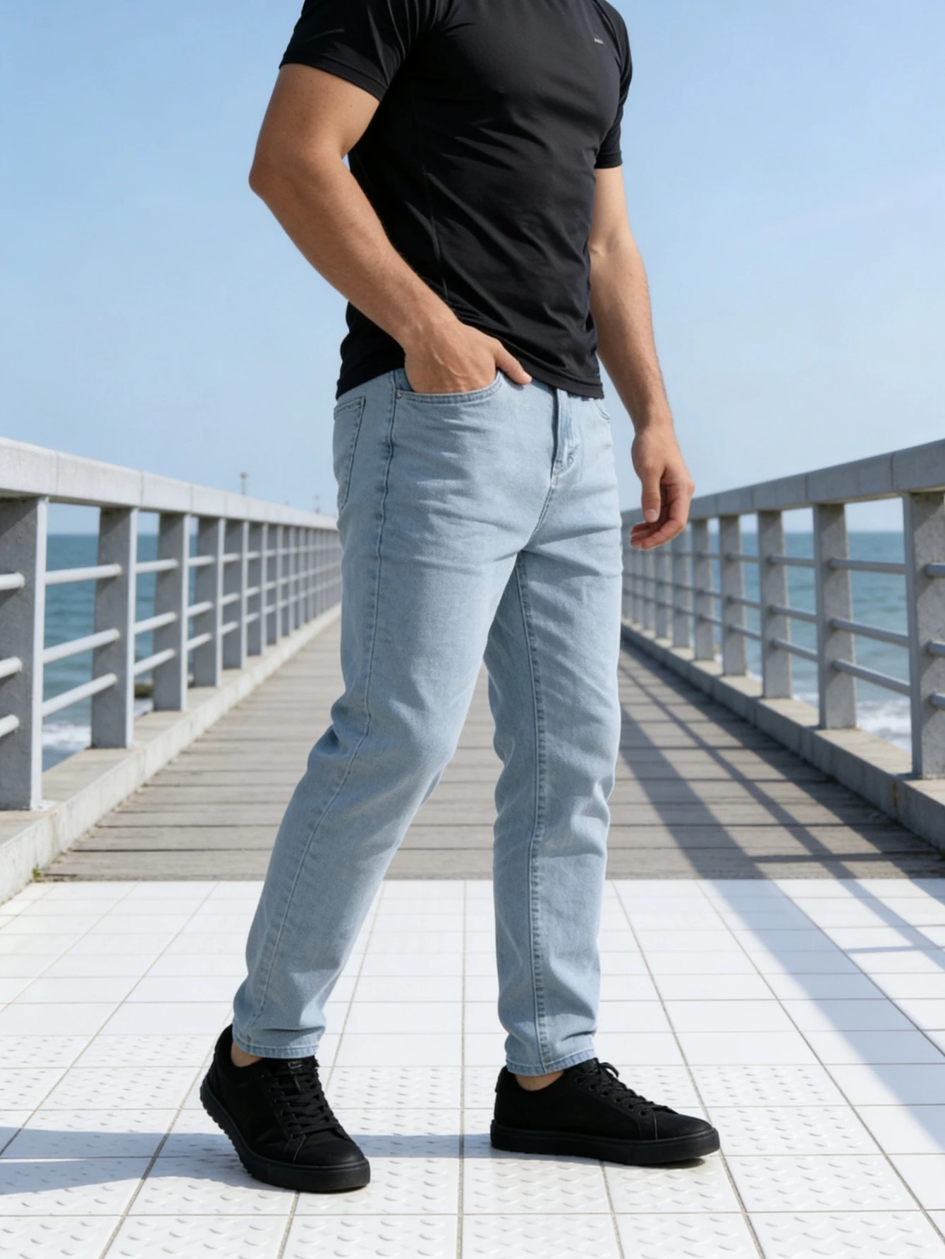 

Modern Blue Men's Slim Jeans For Man Original Y2K Drip Fashion Denim Pants No accessories or belts included