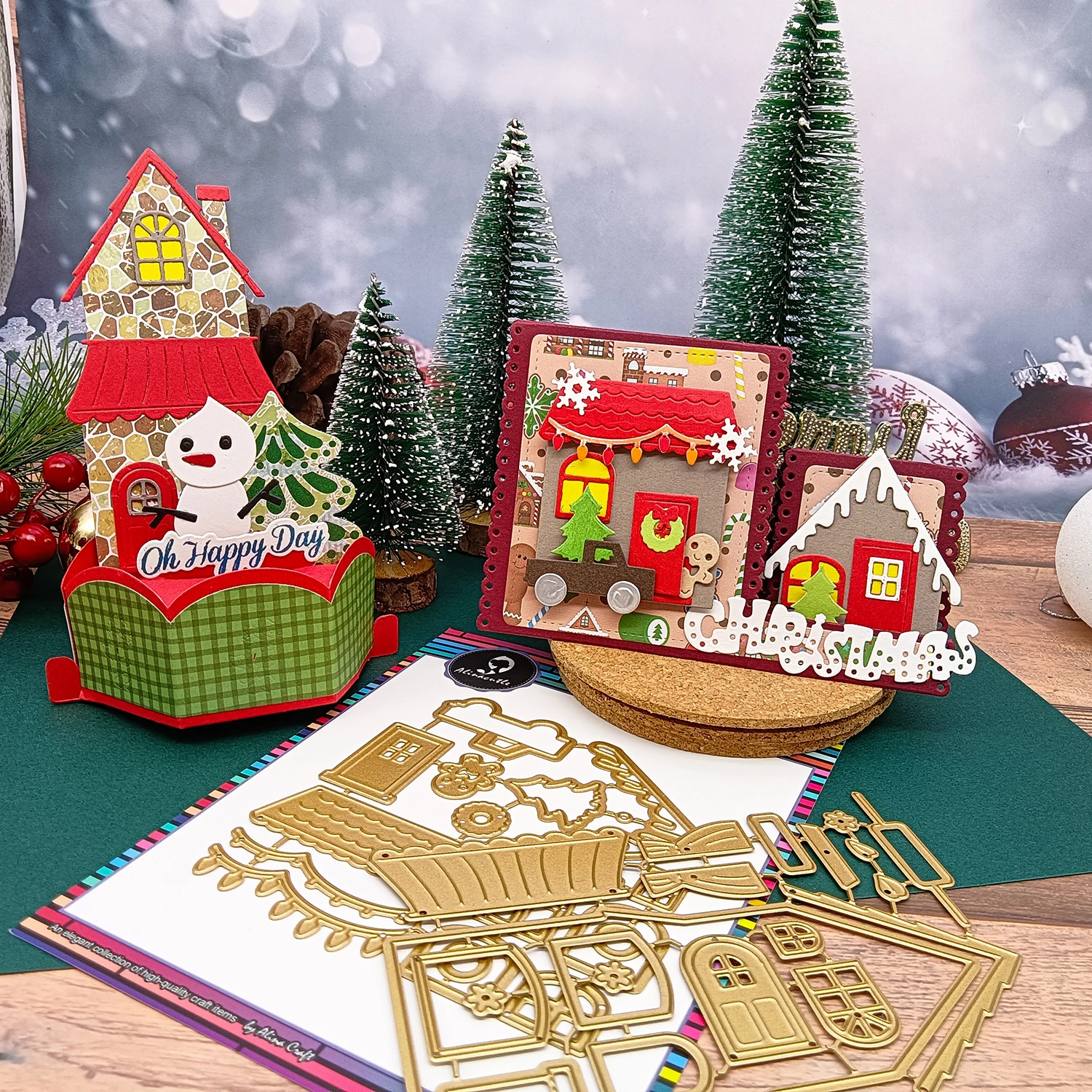 Goldener Stanzformen für Feiertage, Haus, Dorf, Weihnachten, Schneehäuse, Dekoration, Zubehör, Metall, Stanzform, für Geschenk, Papier, Basteln, DIY