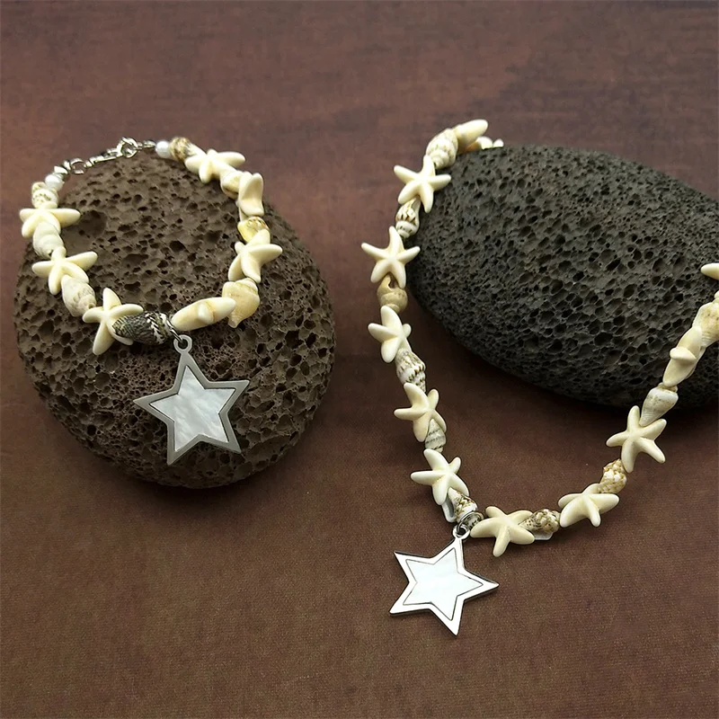 2025 New Trend Starfish Sea Star Bracelet Necklace For Women Girls Summer Handmade String Rope Chains Female Bangle Jewelry Gift