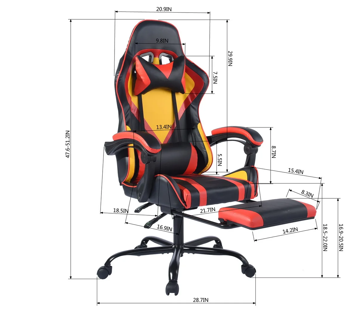 Gaming Office High Back Computer Leather Chair Ergonomic 180° Adjustable Swivel Task Chair W/Headrest Lumbar Support&Footrest