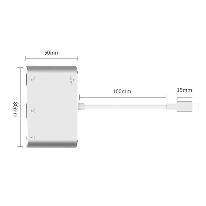 For  Interface To +Vga Adapter Cable Aluminum Alloy For Iphone  Devices-Y41A