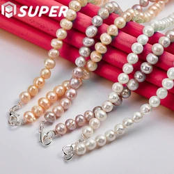 7-8mm Natural Freshwater Pearl Chain Necklace 925 Silver Lobster Clasp For Woman Man Engagement Wedding Fashion Jewelry