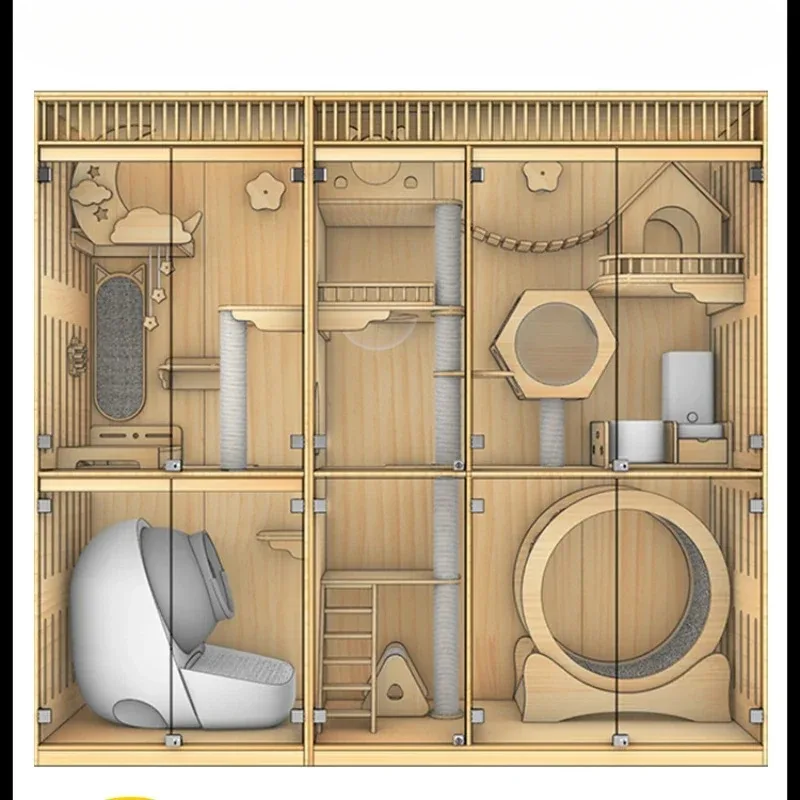 

Cat Villa Custom Solid Wood Cabinet Chamfer Home Cattery Nest