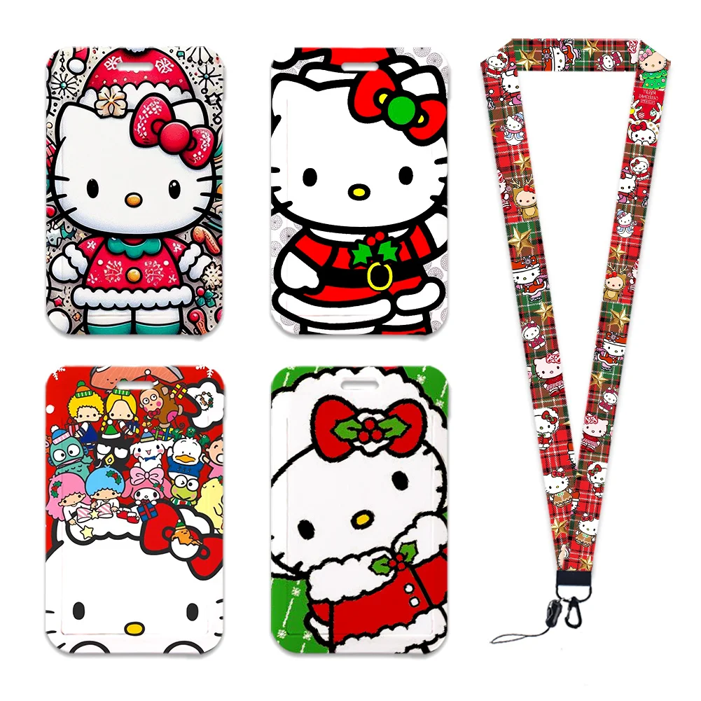 Christmas Hello Kitty Card Badge Holder ID Card Bus Card Holder Badge Reel Retractable Reel Clip Lanyards Xmas Accessories