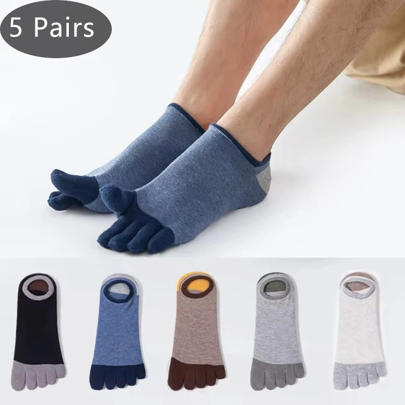 

5 Pairs No Show Toe Socks Cotton Thin Shallow Mouth Sweat-Absorbing Casual Breathable Deodorant Invisible 5 Finger Socks Summer