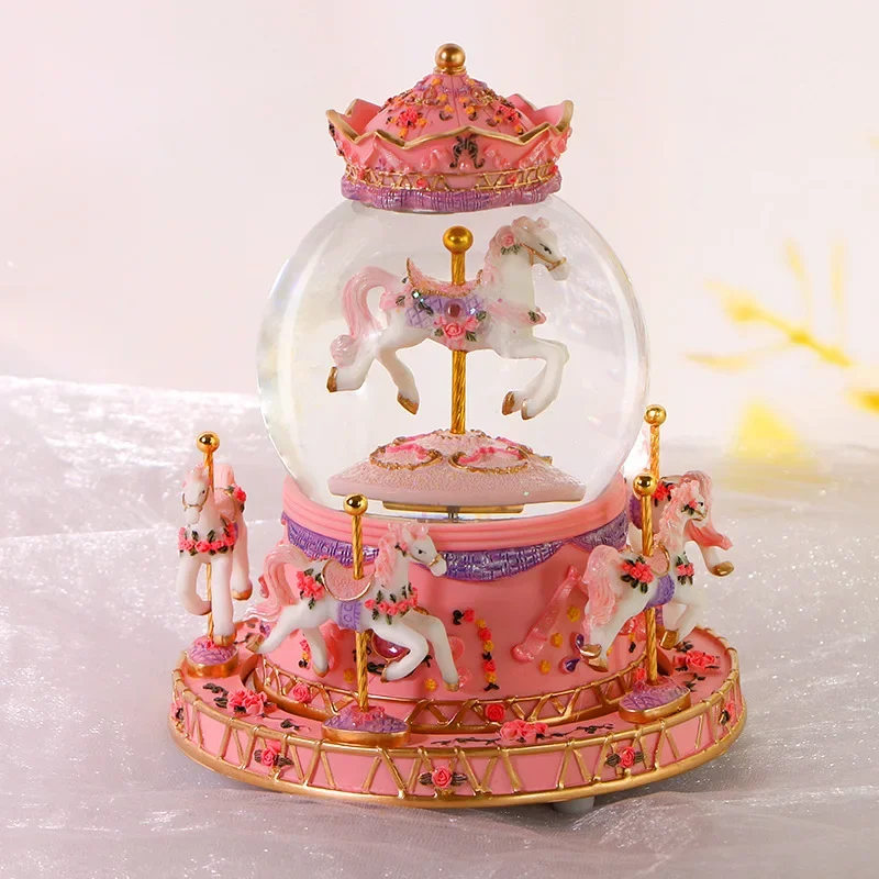 European-style Painted Crystal Ball Music Box Resin Carousel Christmas Gift Carousel Gift for Girlfriend Birthday Music Boxes
