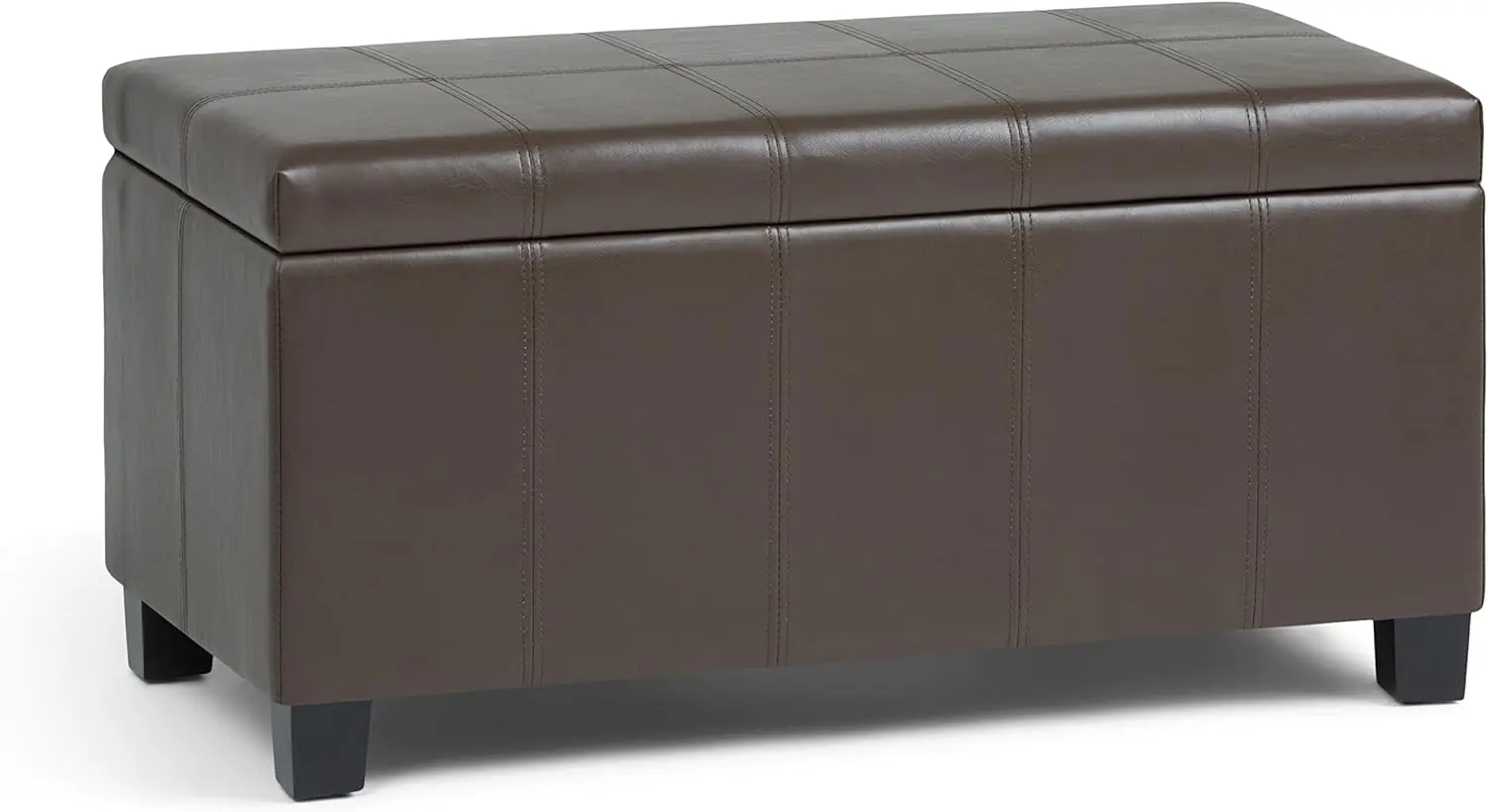 Dover 36 inch Wide Rectangle Lift Top Storage Ottoman Bench in Upholstered Chocolate Brown Faux Leather, Footrest Sto