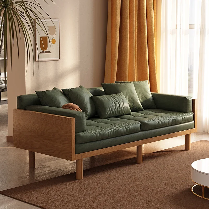 Solid Wood Faux Leather Sofa Bed Foldable Dual-Purpose Multi-Functional Small Apartment Lazy Sofa image 2