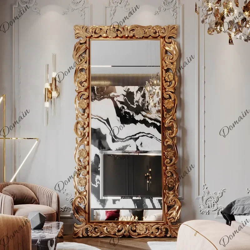 WA XX European Classical Carved Retro Full-length Mirror Household French Fitting Mirror Custom Large Size Floor Mirror J