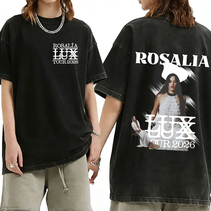 Rosalia Lux Tour Album 2025 Vintage Washed T Shirts Men Women Casual Oversized Cotton T-shirt Fashion Pop Print Clothing Tshirt