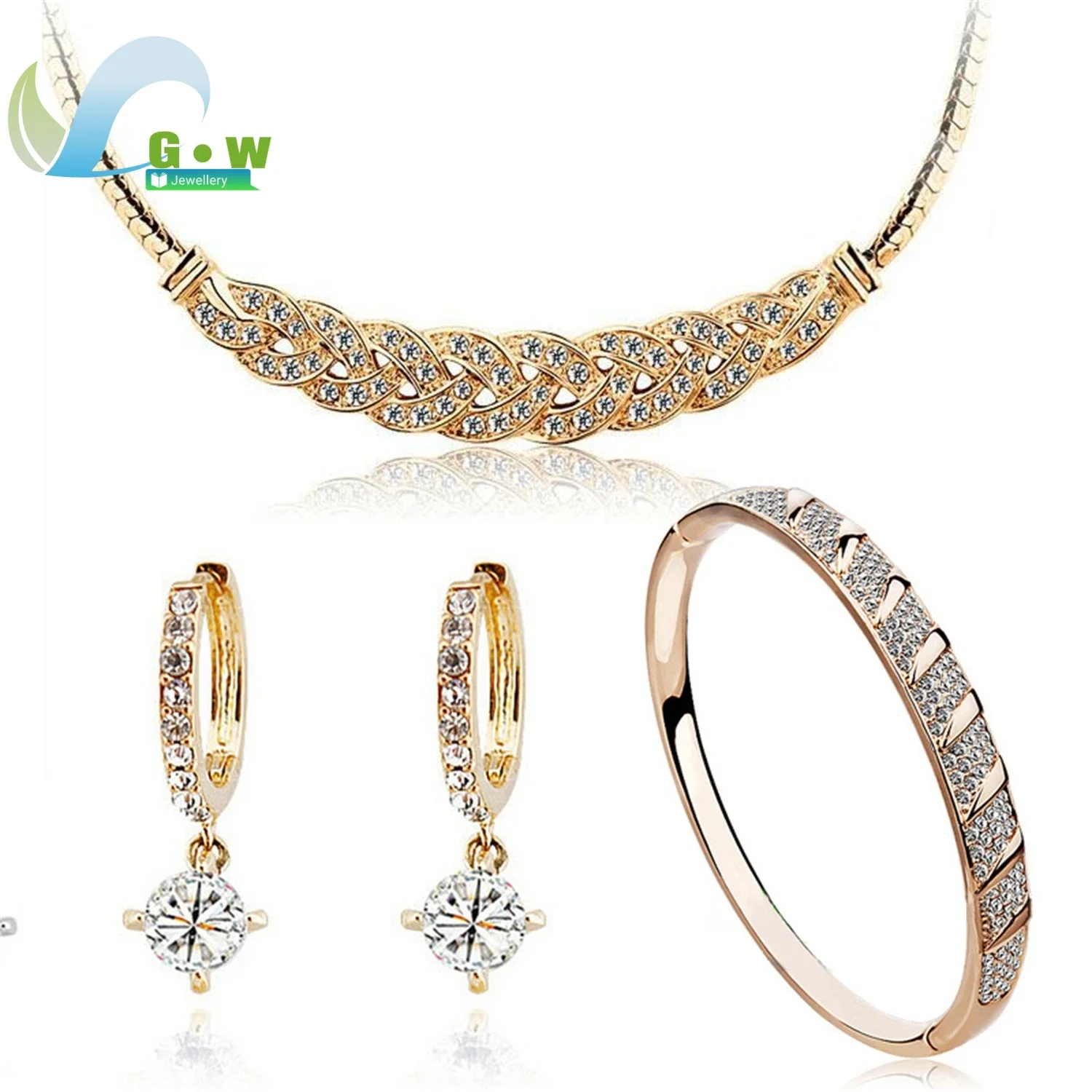 European Bridal Jewelry Set Crystal Rhinestone Three Piece Wedding Accessories Earrings Necklace Bracelet Waltz Inspired Gift