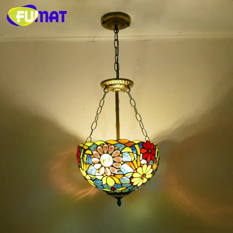 

FUMAT Tiffany style stained glass American retro bead chandelier for bar restaurant bedroom corridor LED decor Pendant lamp