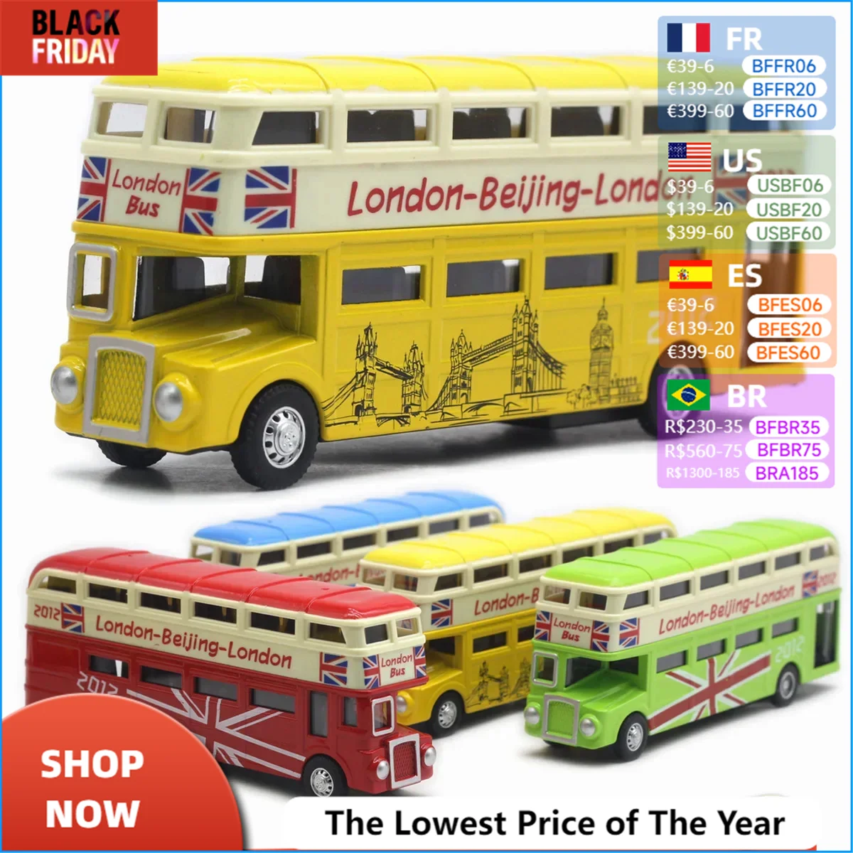 1: 90 London Double decker Bus Alloy Model Open Door Sound and Light Bus Model Hot Selling Toy