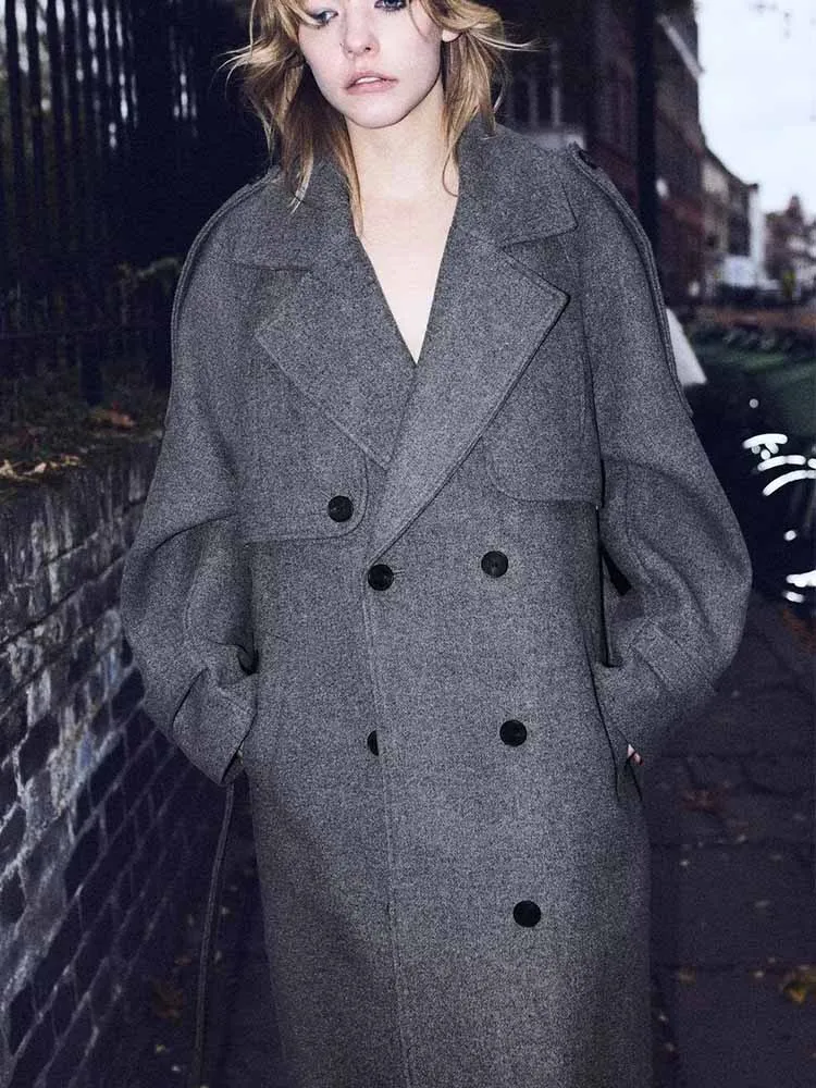 

European and American style winter new arrivals s's women's clothing versatile belted double-breasted coat/jacket