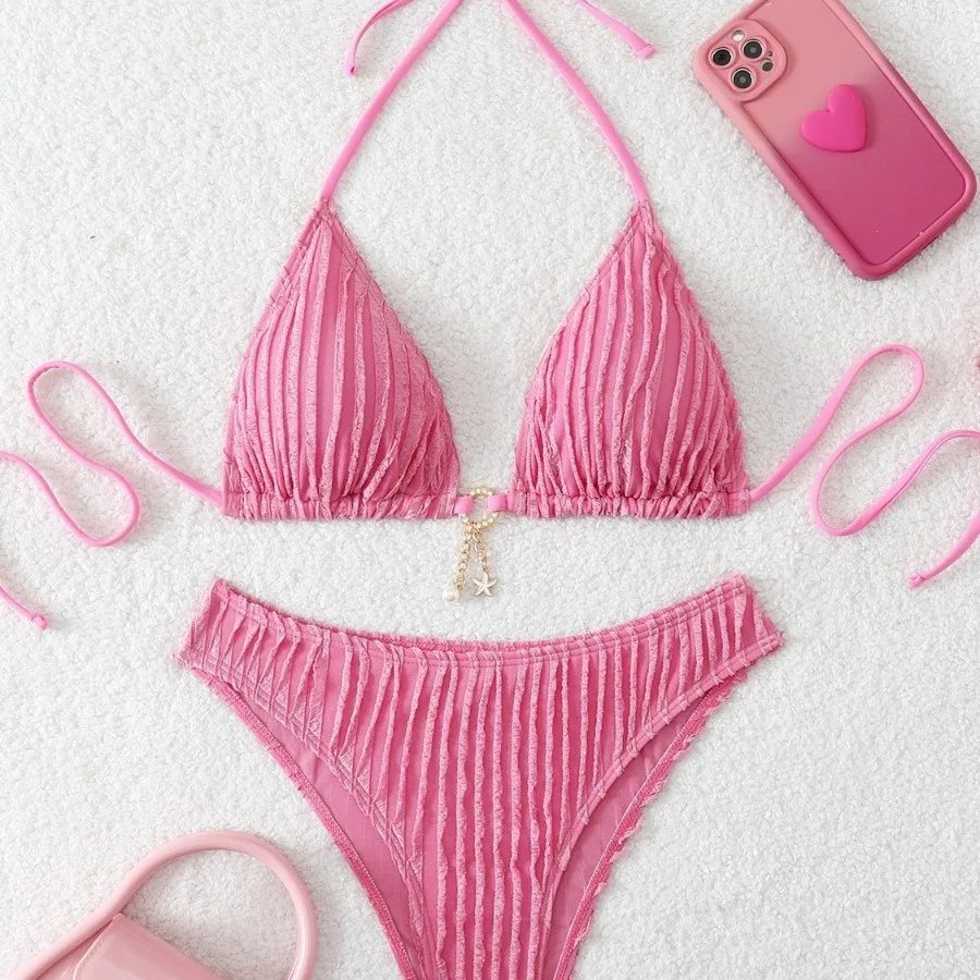 

Новый модный сексуальный раздельный купальник-бикини с принтом, на бретельках, с открытой спиной, для пляжа, бассейна, летнего отдыха