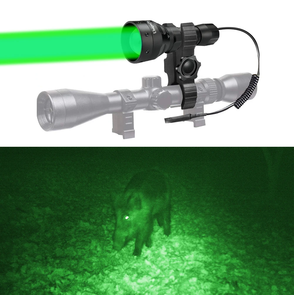 UniqueFire 1407 LED Flashlight Powerful Green Light 3 Mode Zoom Adjustable Torch for Outdoor Hunting Coyote Hog Predator