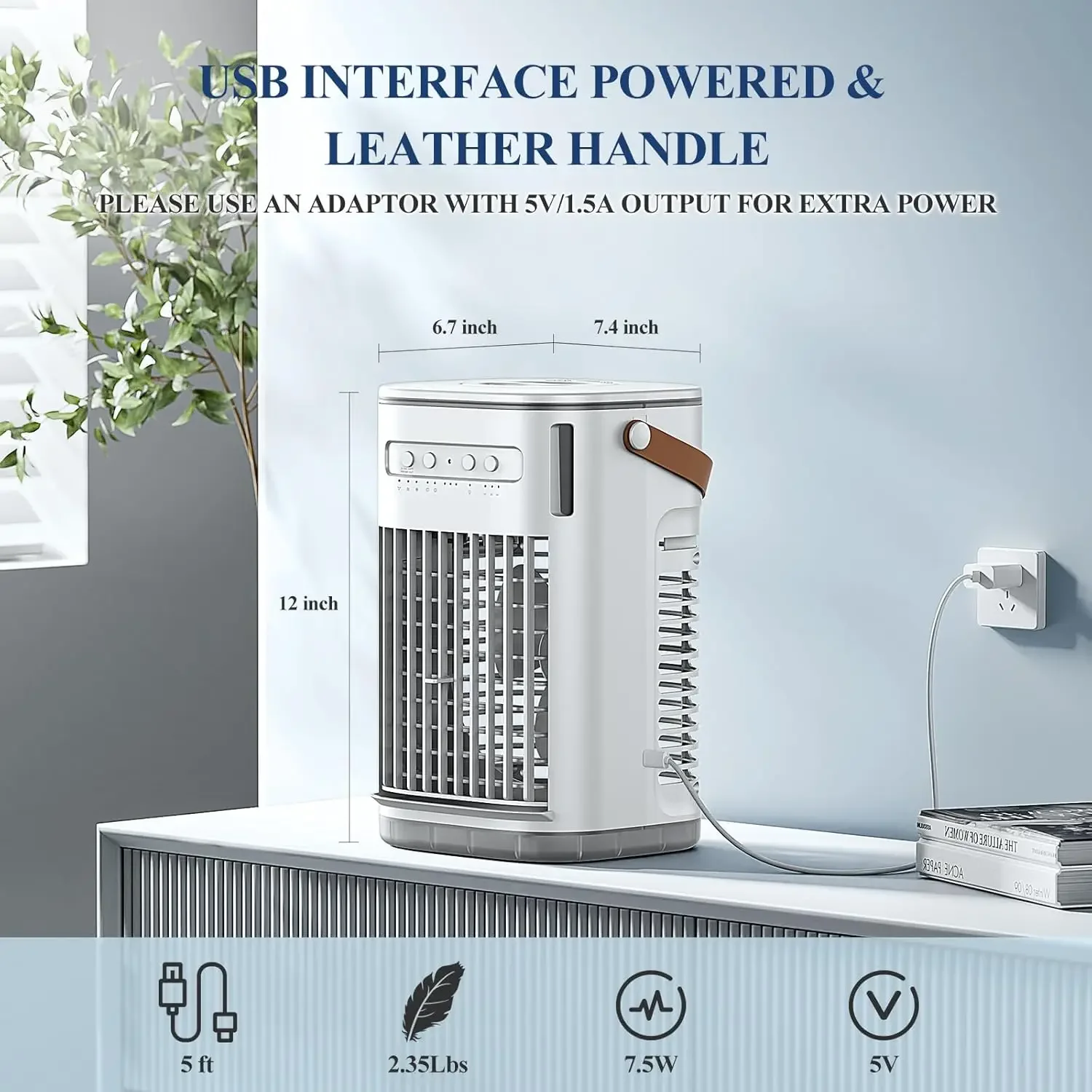 Air Conditioners, 3-1 Mini Evaporative Air Cooler w/Remote, 1.2L  Tank & 2 Ice Boxes, 7H Timer, USB Charging, 3 Speeds &