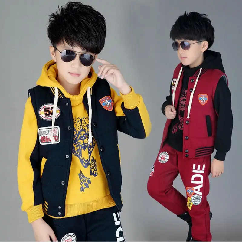 Boys Sweatshirts + Trousers Cotton 2PCS/Set Kids Sport Suits 2023 Elegant Winter Autumn Plus Size Teenagers Children Sets
