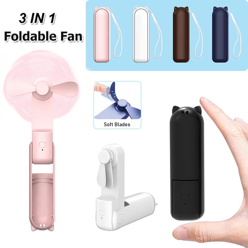 Handheld Portable Small Fan Foldable Pocket Fan With 2000mAh Power Bank USB Rechargeable Fan Mini Three Speed Adjustable Fan