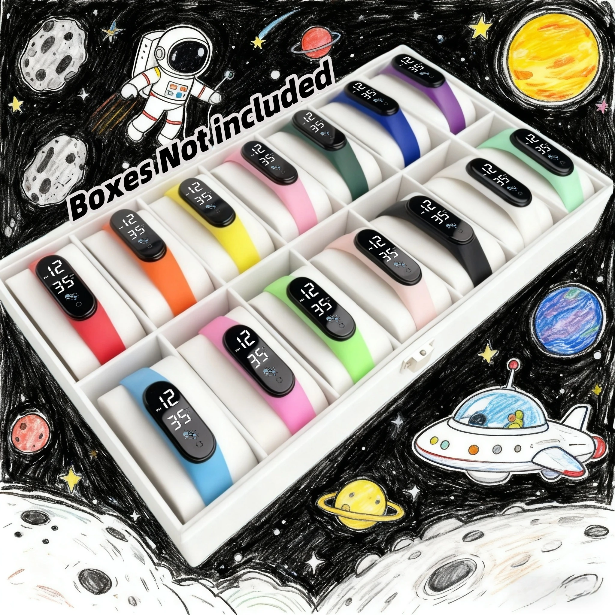 

14Pcs Minimalist Astronaut Digital Series Watch and Bracelet Set -Vibrant Digital Bracelet, Durable PVC Strap, Stylish Anti-Lost