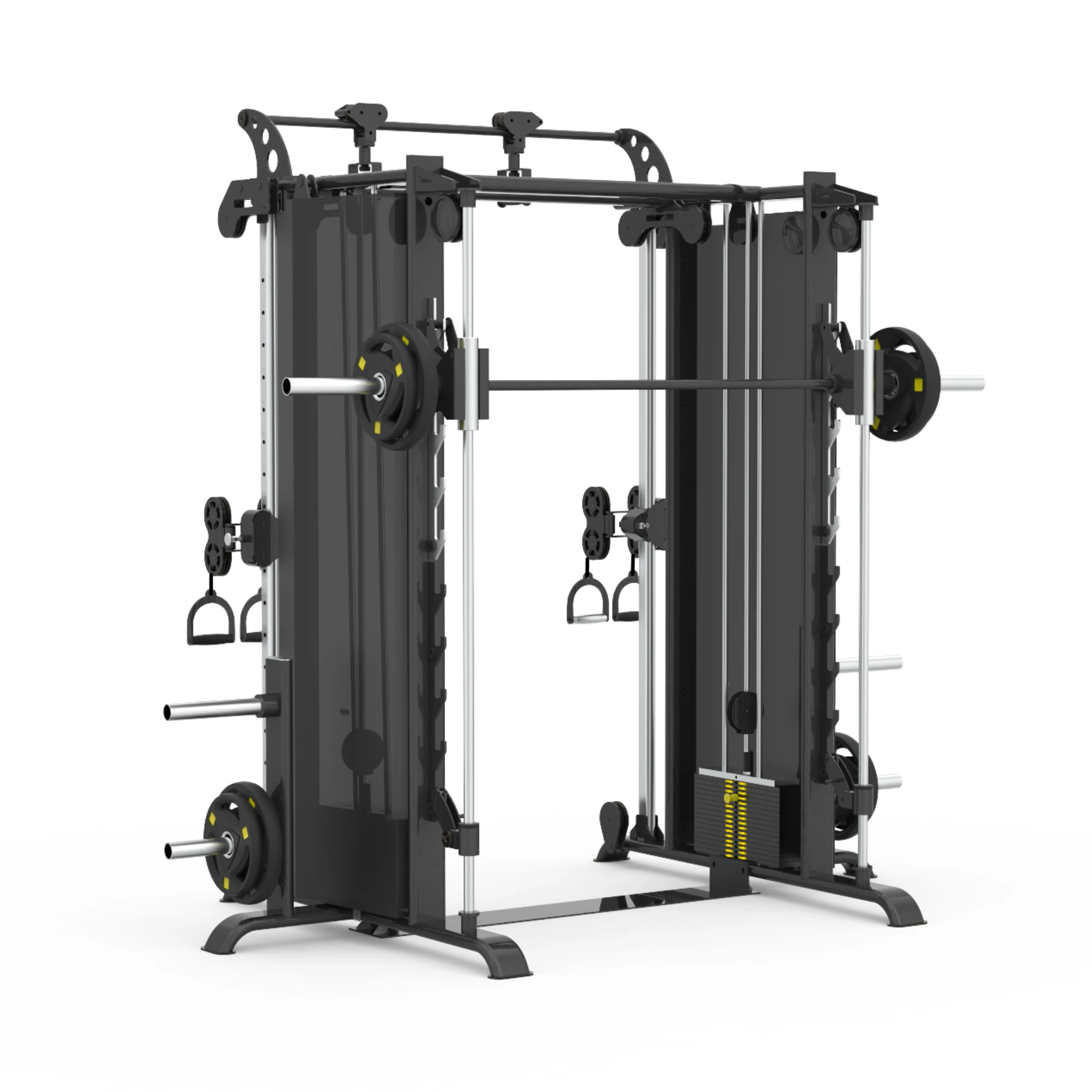 Heavy Duty Commercial Smith Machine with Cable Crossover-Multi Functional Trainer Strength Equipment Full Set for Home Gym Club