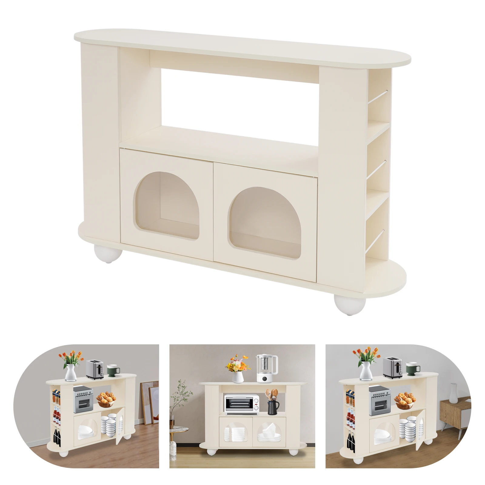 

47.3*11.81*31.5in Cream Nordic Sideboard Cabinet, Kitchen Storage Organizer, Floor Standing Storage Cabinet
