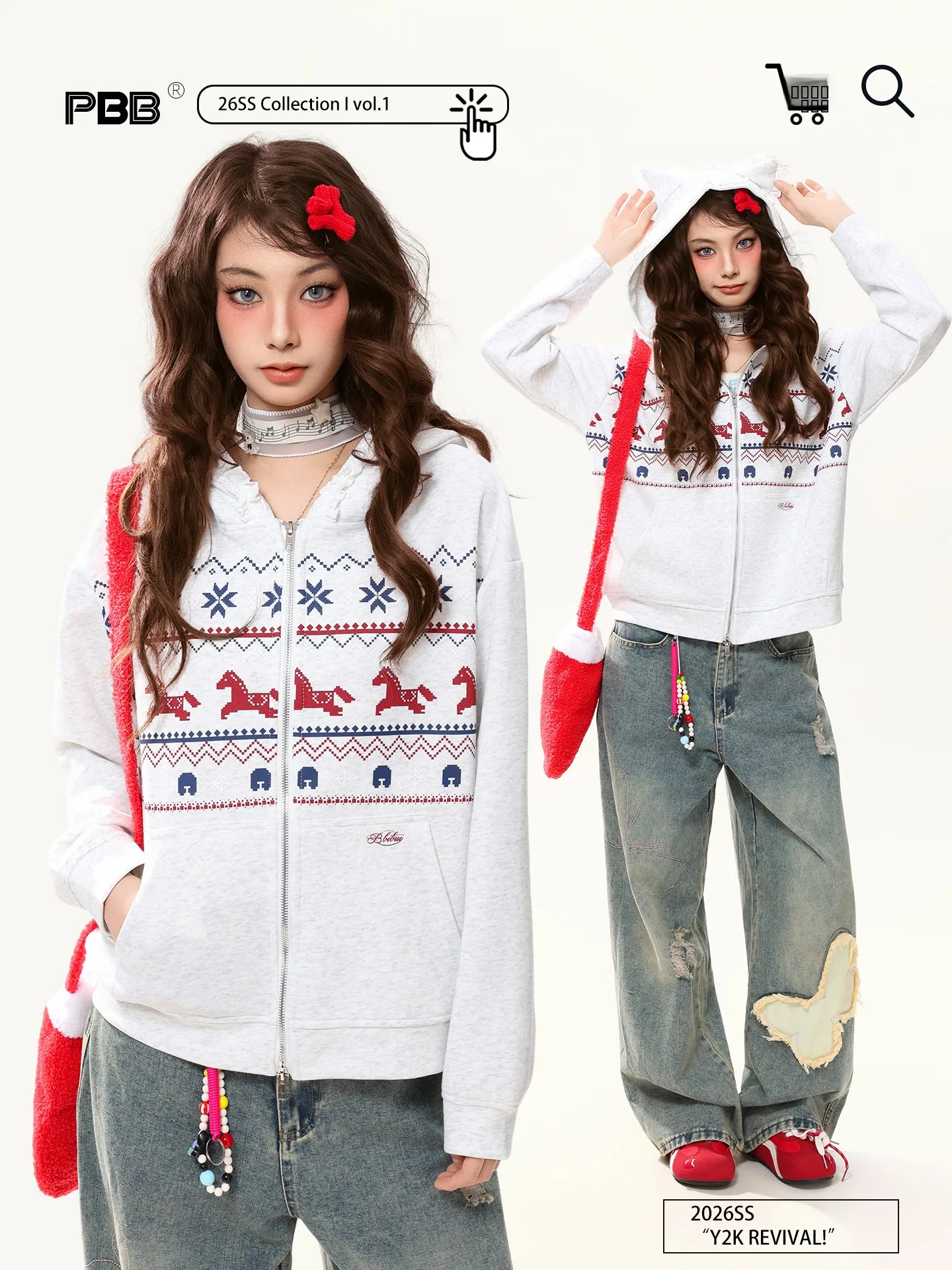 

Толстовка на молнии PBB Soft Wind с принтом Fair Isle, женская, с мультяшным рисунком, с ушками, повседневная, свободного кроя, с длинными рукавами, короткое пальто