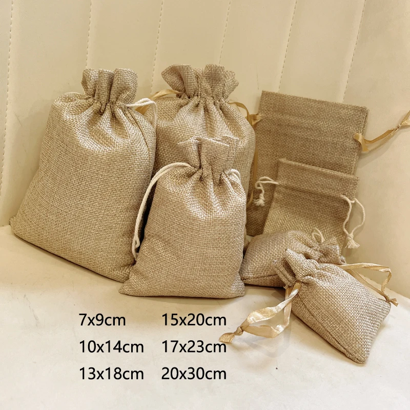 120pcs Jute Grocery Bags Jute Portable Storage Bag Large Capacity Jute Bag Linen Burlap Pouch Drawstring Gift Bags Home Storage