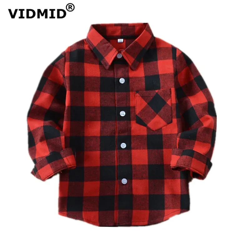 

VIDMID Boys shirts for Girls Plaid School Blouse Red Tops Kids Children 12 Years