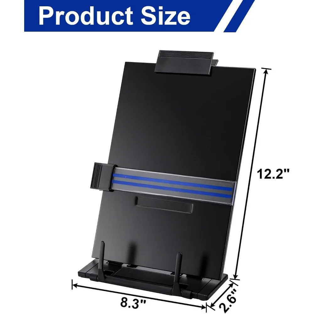 2 Pack Desktop Document Holder with Adjustable Clip and Line Guide, Portable Copy Holder for A4/Letter/Legal, Holds 150 Sheets, Black