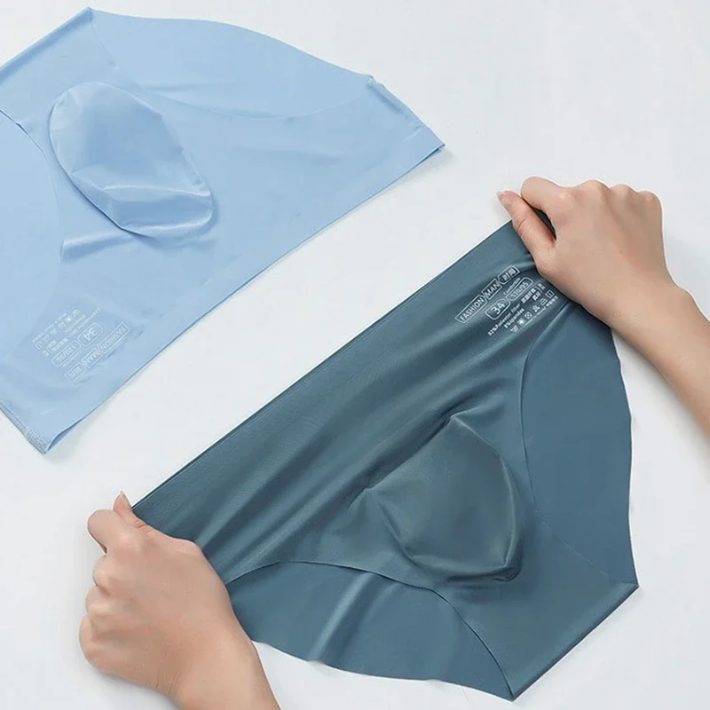 4PCS 남성용 아이스 실크 무봉제 팬티 여름 신상 초박형 팬티 섹시 투명 빠른 건조 트렌디 통기성 속옷